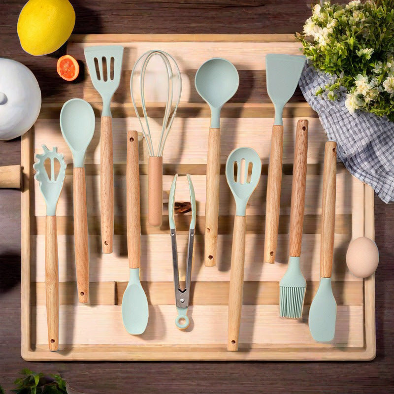 Silicone Wooden Handle Kitchen Utensil Set