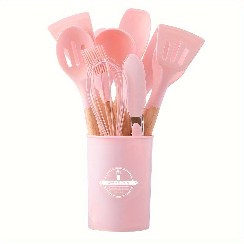 Silicone Wooden Handle Kitchen Utensil Set