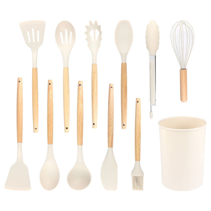 Silicone Wooden Handle Kitchen Utensil Set