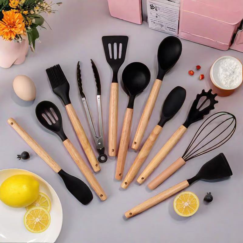 Silicone Wooden Handle Kitchen Utensil Set