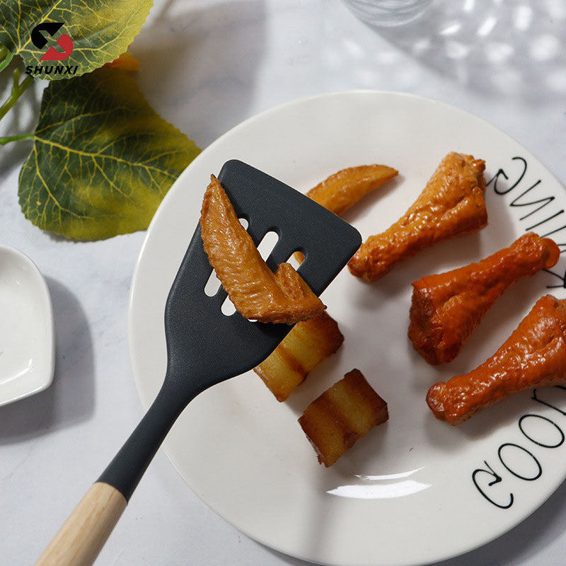 Silicone Wooden Handle Kitchen Utensil Set
