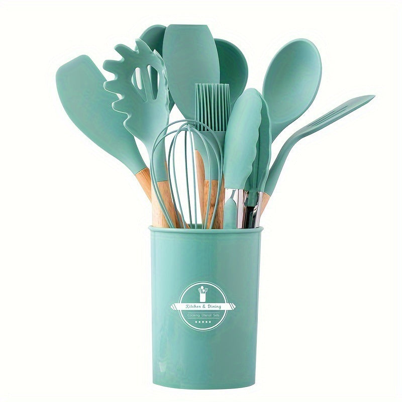 Silicone Wooden Handle Kitchen Utensil Set