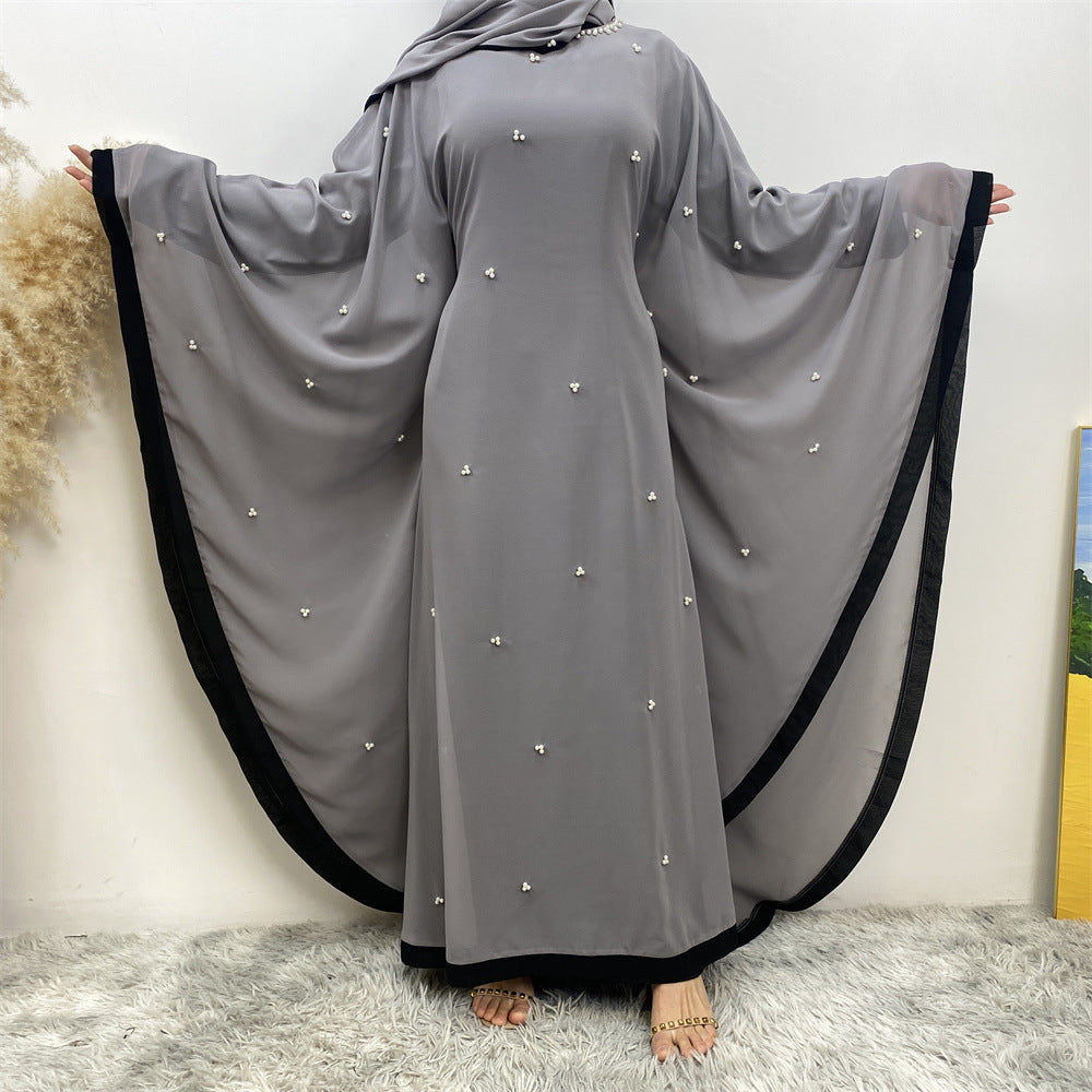 Silk chiffon long dress with batwing sleeves