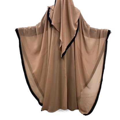 Silk chiffon long dress with batwing sleeves