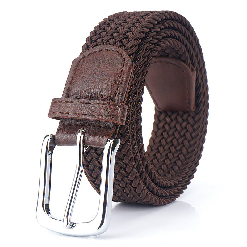 Silk Elastic Woven Canvas Belt with Alloy Buckle