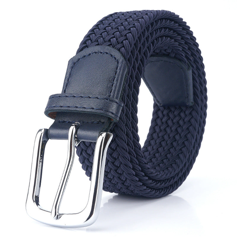 Silk Elastic Woven Canvas Belt with Alloy Buckle