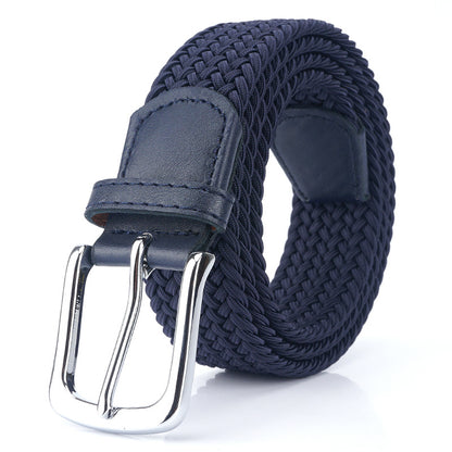 Silk Elastic Woven Canvas Belt with Alloy Buckle