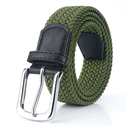 Silk Elastic Woven Canvas Belt with Alloy Buckle