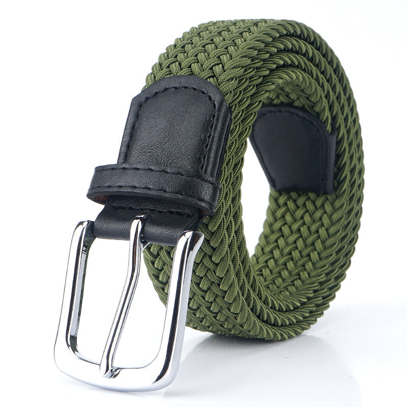 Silk Elastic Woven Canvas Belt with Alloy Buckle