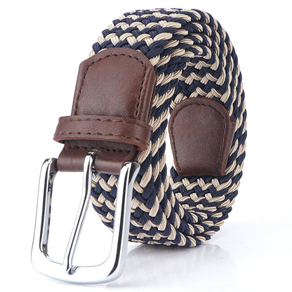 Silk Elastic Woven Canvas Belt with Alloy Buckle