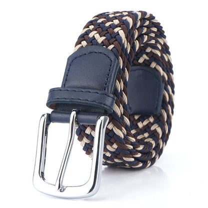 Silk Elastic Woven Canvas Belt with Alloy Buckle