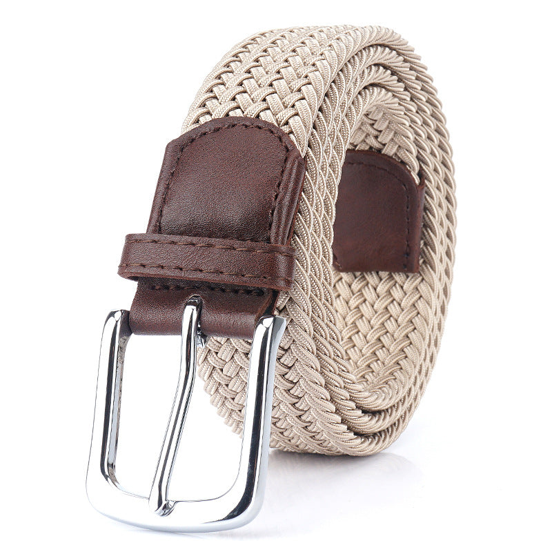 Silk Elastic Woven Canvas Belt with Alloy Buckle