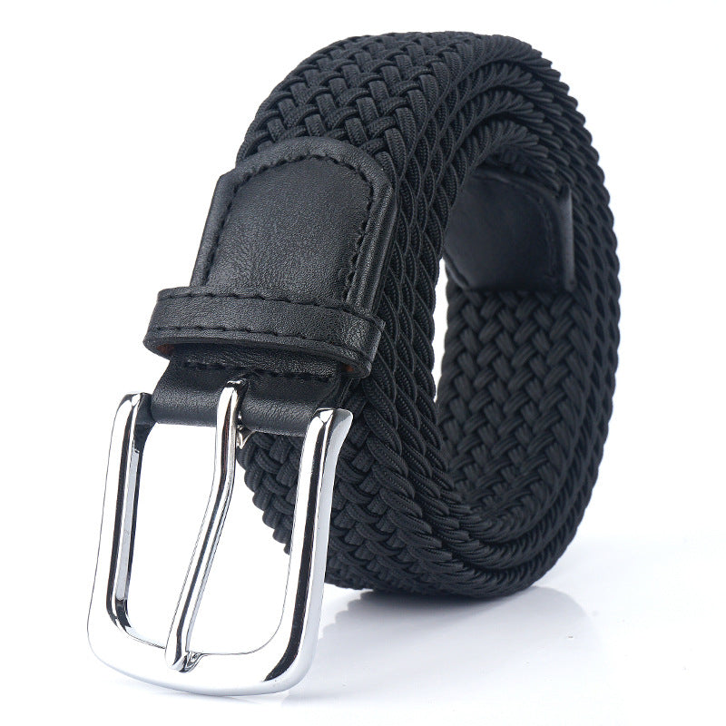 Silk Elastic Woven Canvas Belt with Alloy Buckle