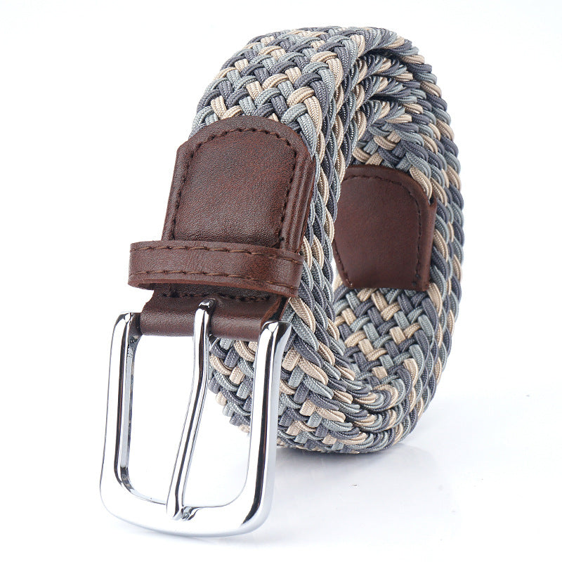 Silk Elastic Woven Canvas Belt with Alloy Buckle