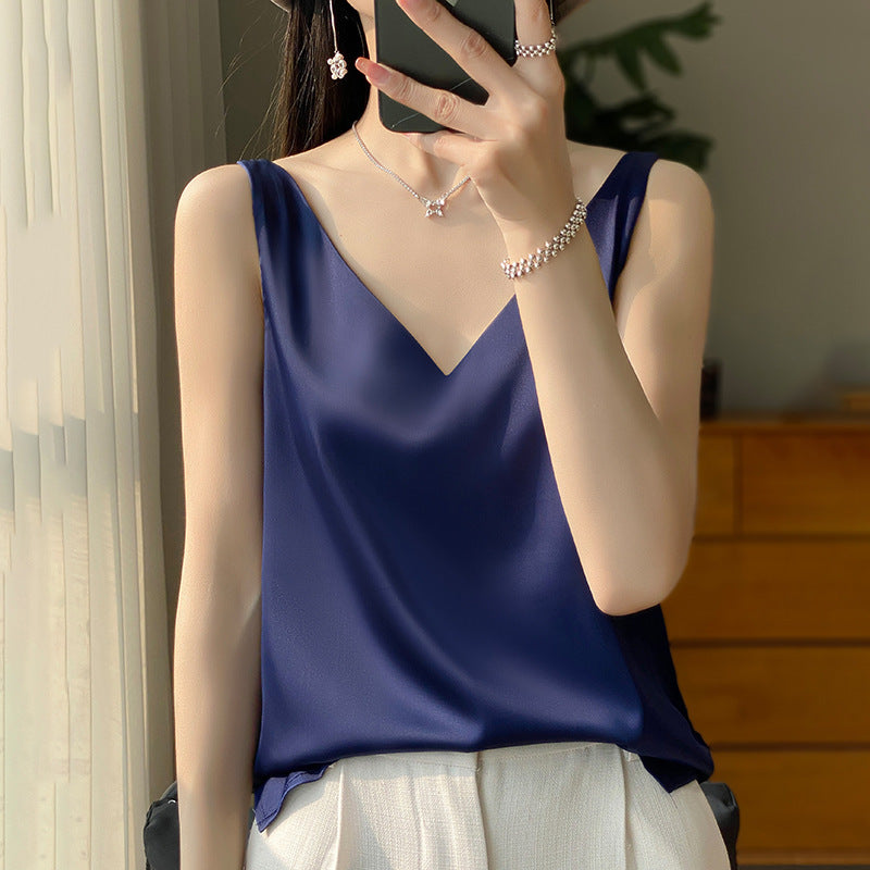 Silk satin double-shoulder strap women's dress