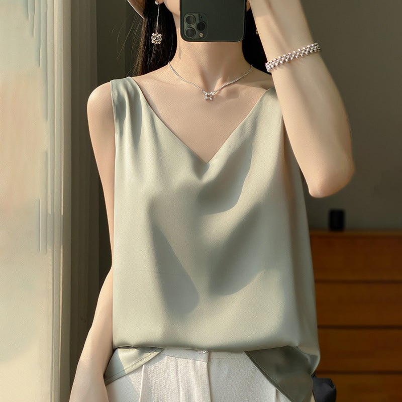 Silk satin double-shoulder strap women's dress