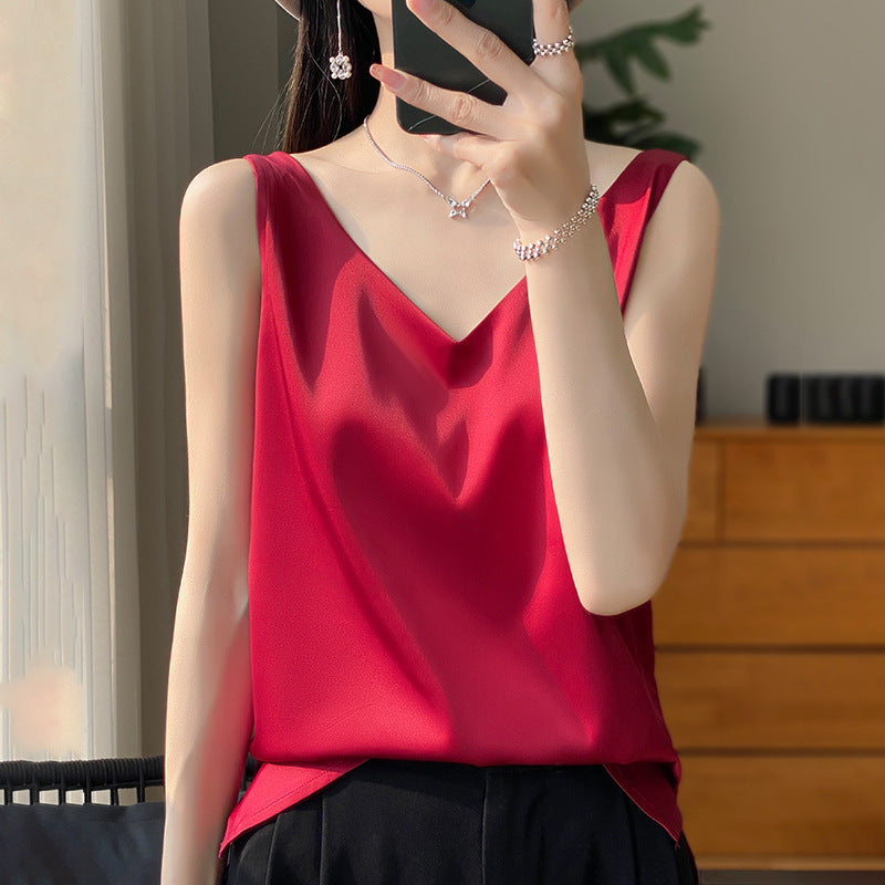 Silk satin double-shoulder strap women's dress