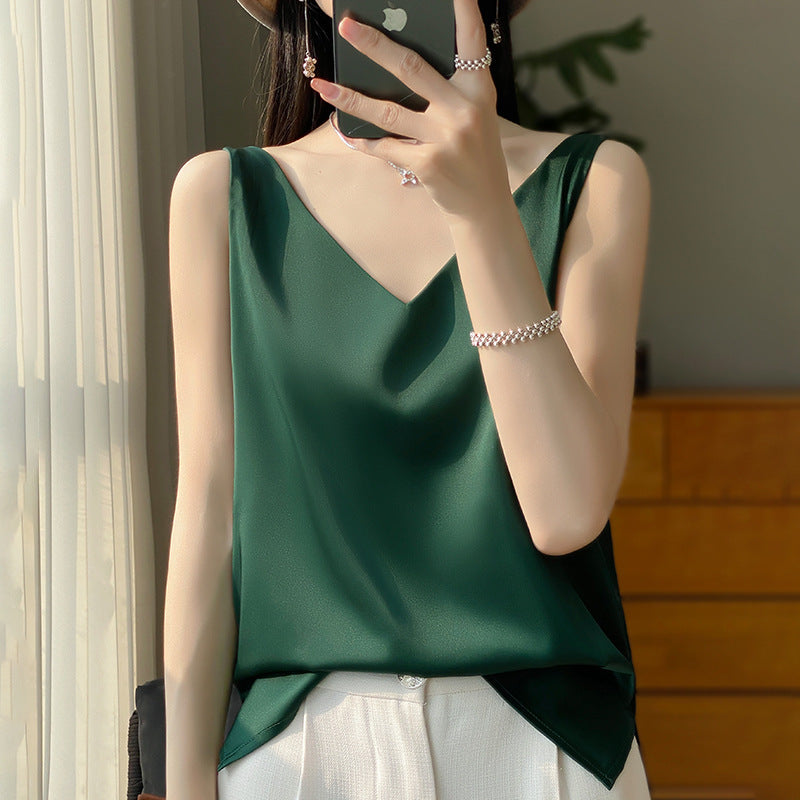 Silk satin double-shoulder strap women's dress