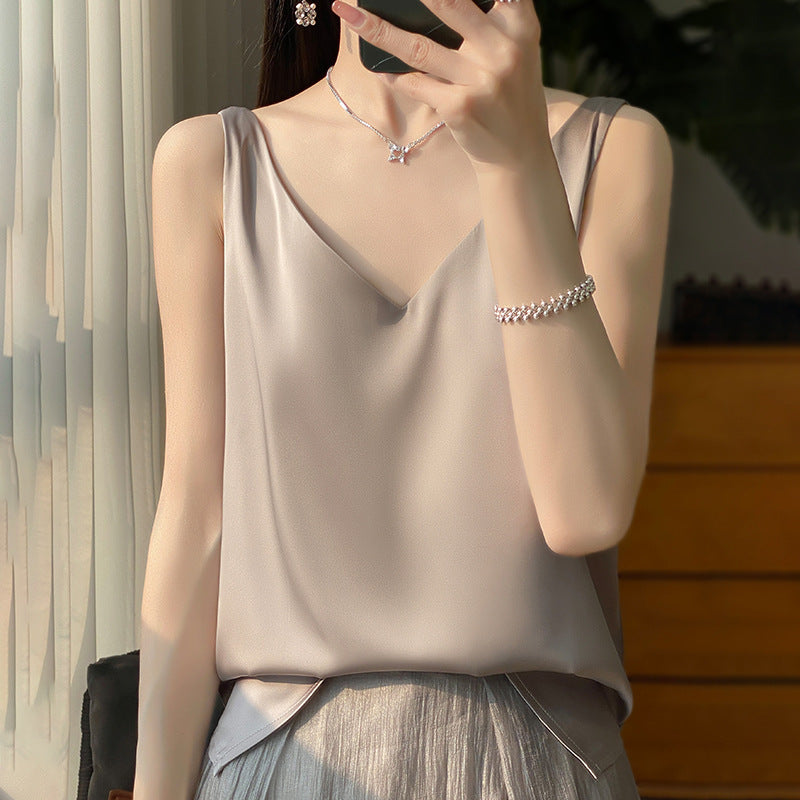 Silk satin double-shoulder strap women's dress
