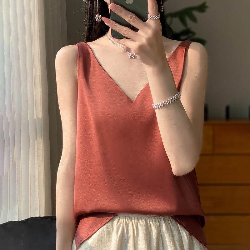 Silk satin double-shoulder strap women's dress