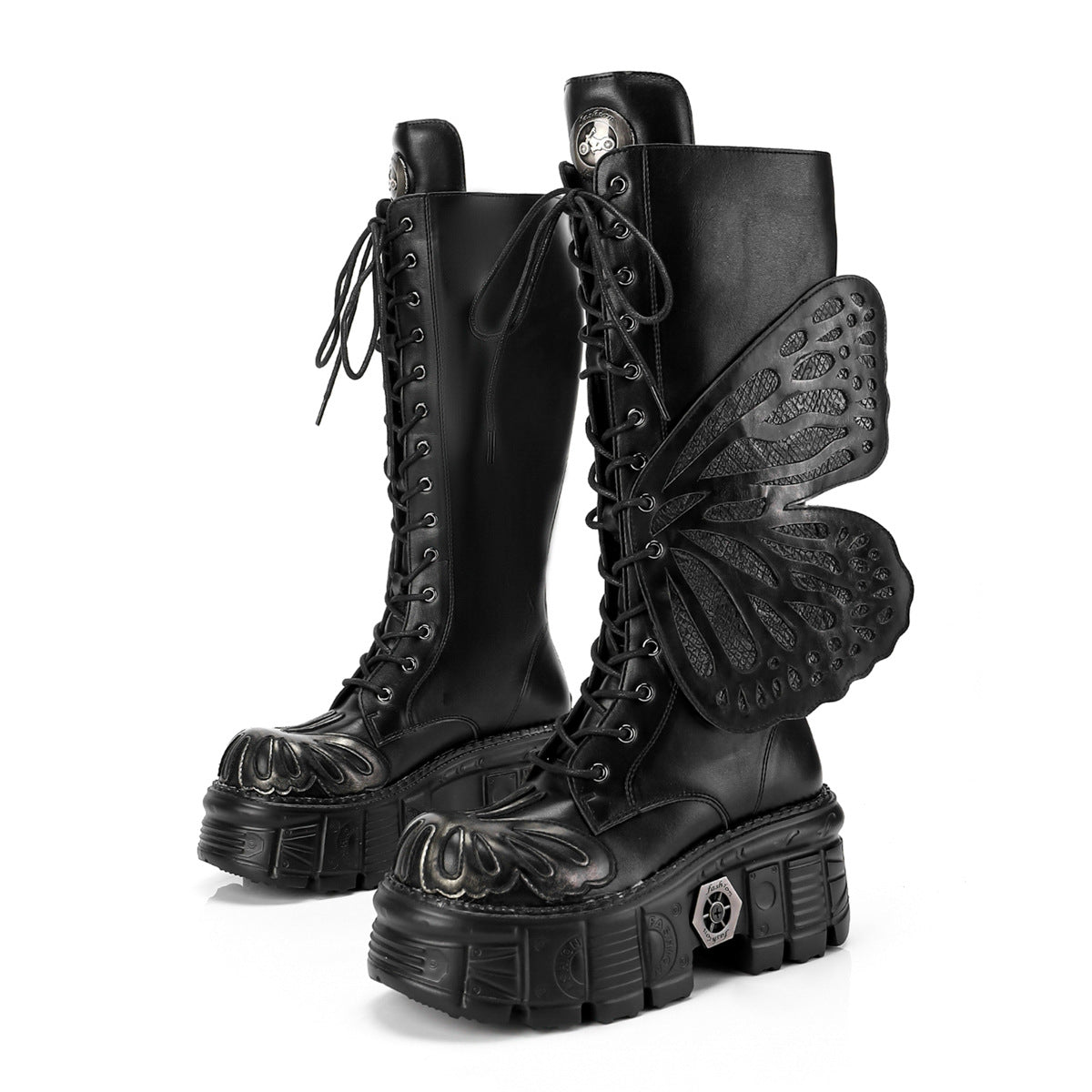 Silver dark motorcycle boots
