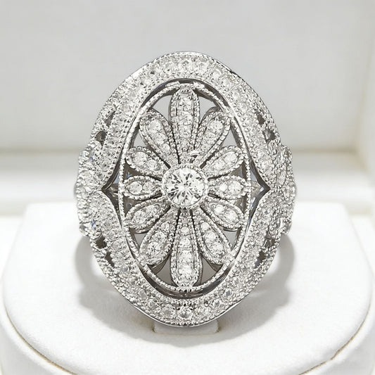 Silver Gold Plated Ring with White Diamond