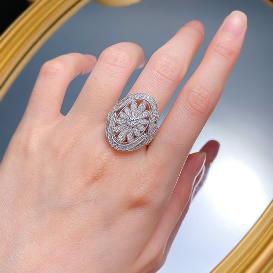 Silver Gold Plated Ring with White Diamond