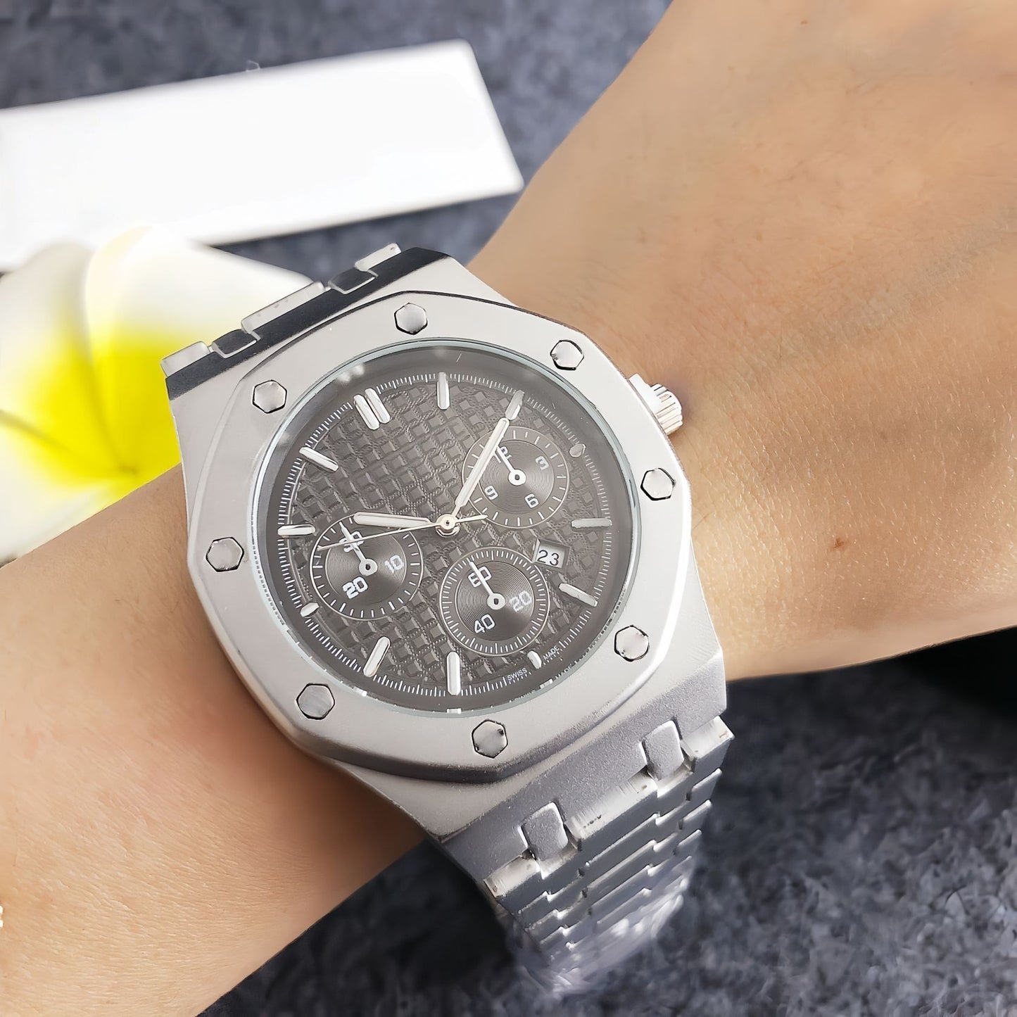 Silver Green Dial Chronograph Mens Watch