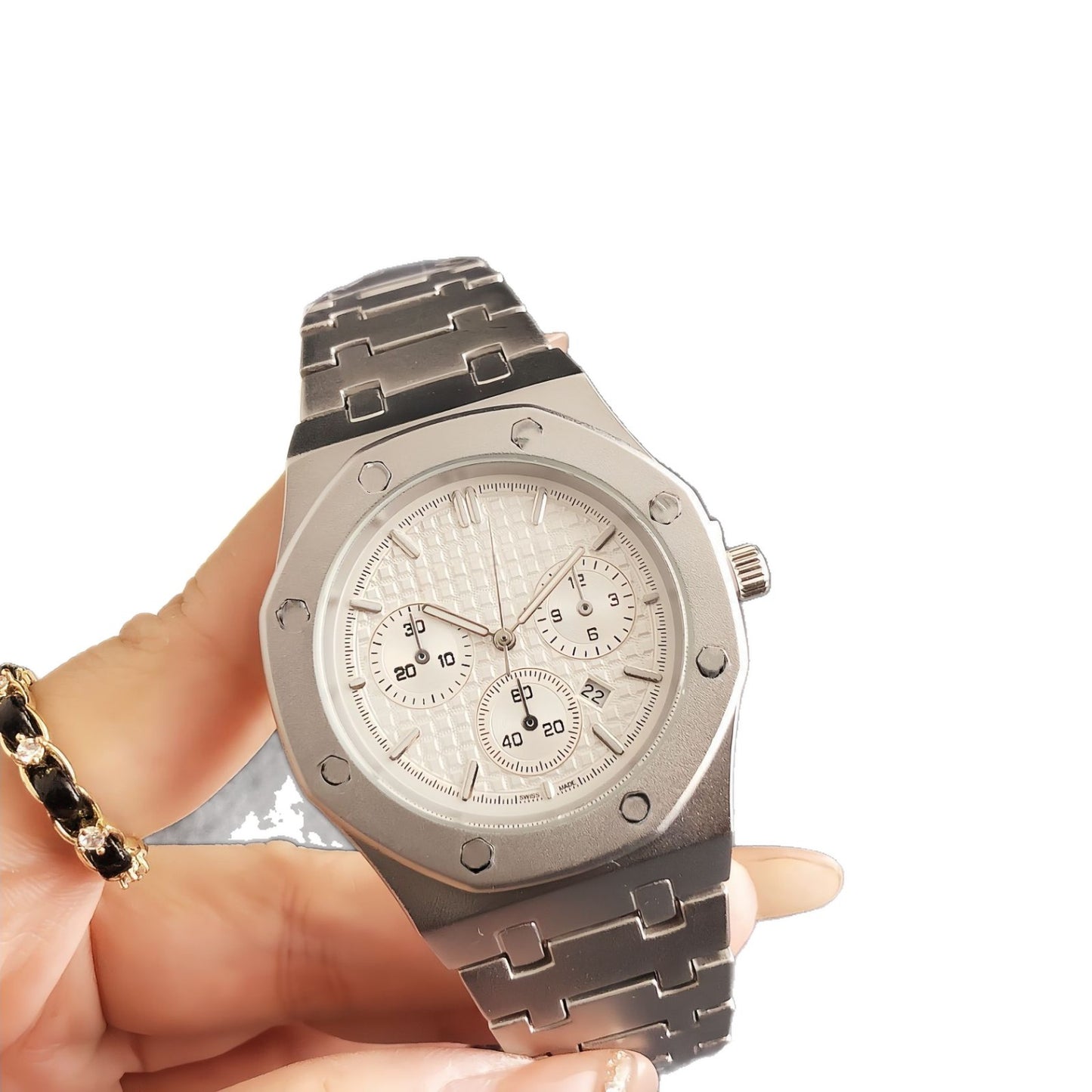 Silver Green Dial Chronograph Mens Watch