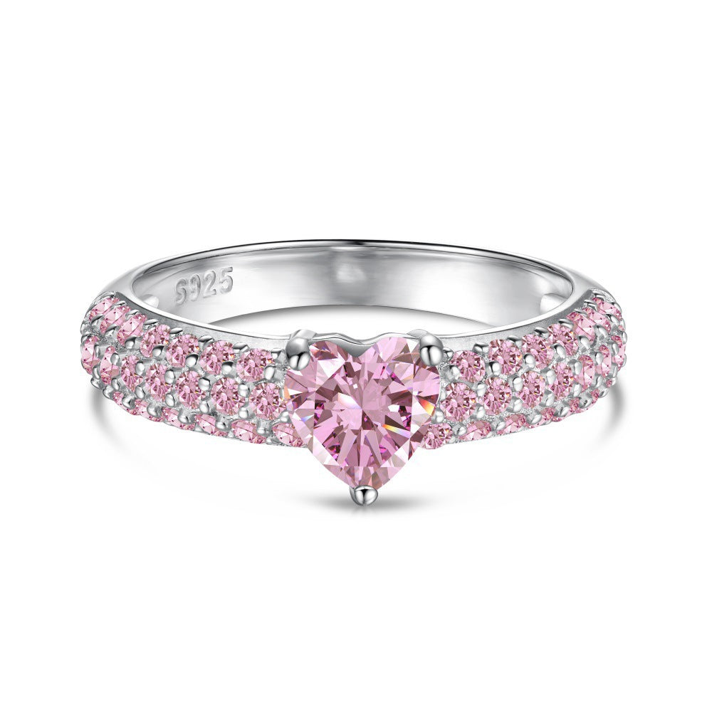 Silver Heart Zircon Ring