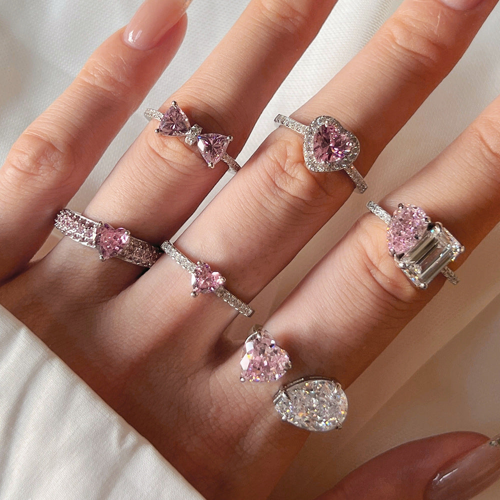 Silver Heart Zircon Ring