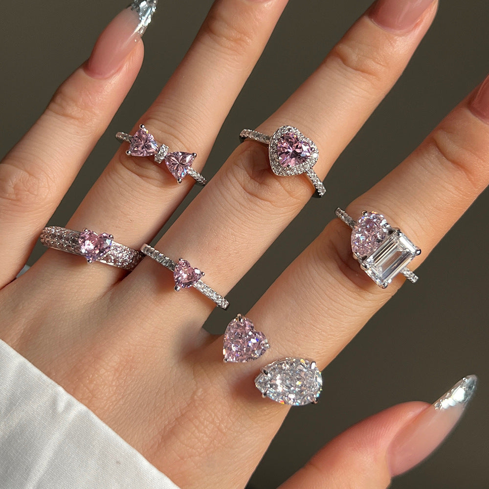 Silver Heart Zircon Ring