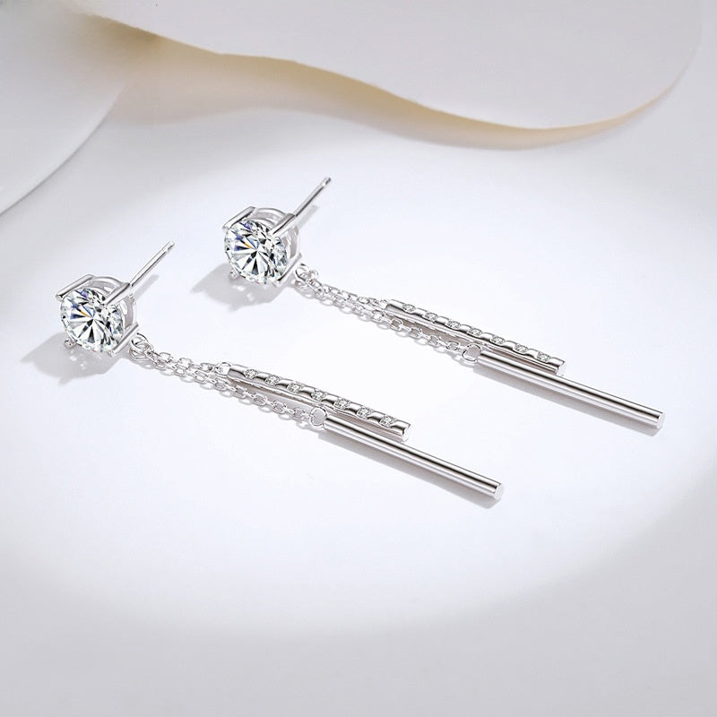 Silver Moissanite Tassel Earrings