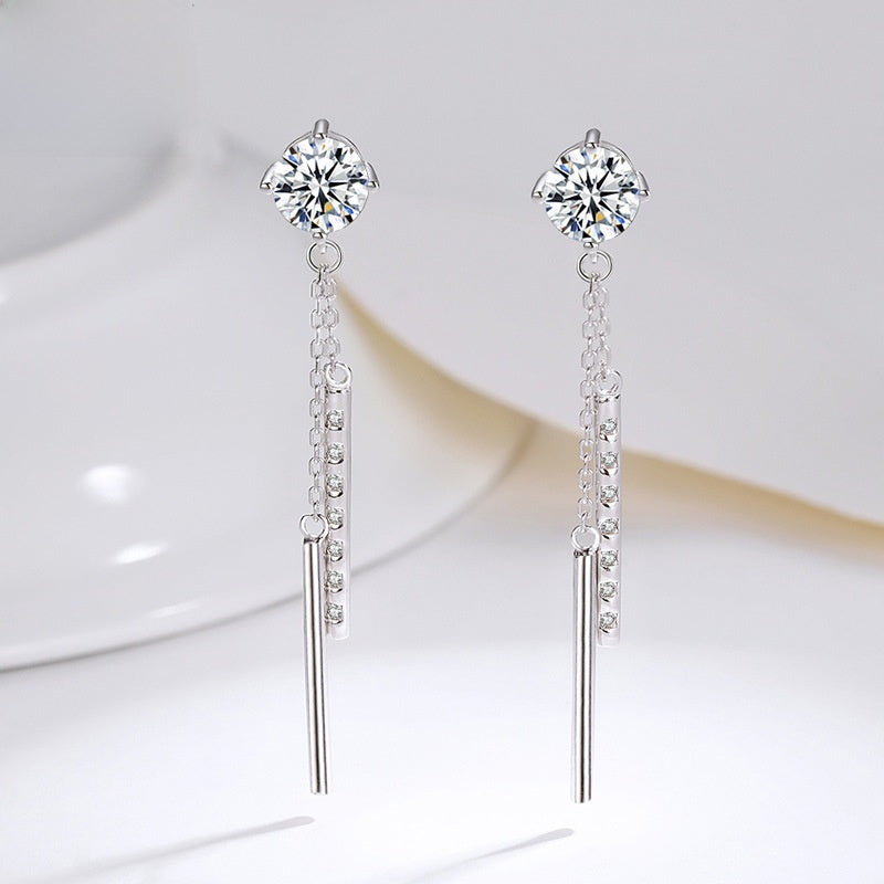 Silver Moissanite Tassel Earrings