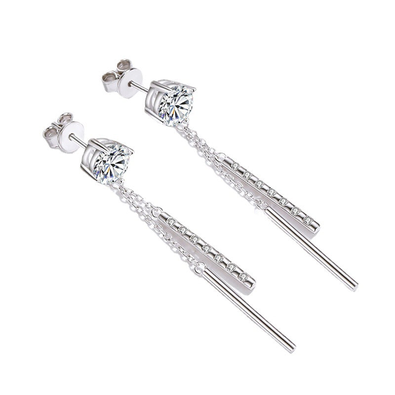 Silver Moissanite Tassel Earrings