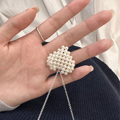 Silver Pearl Heart Long Necklace