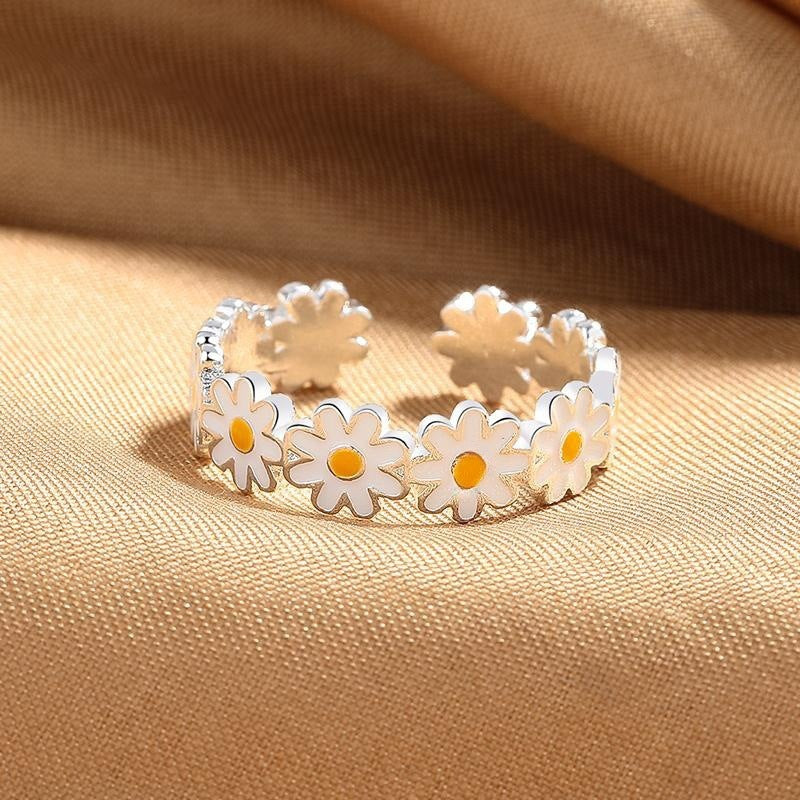 Silver Plated Daisy Adjustable Open Ring