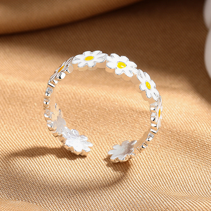 Silver Plated Daisy Adjustable Open Ring