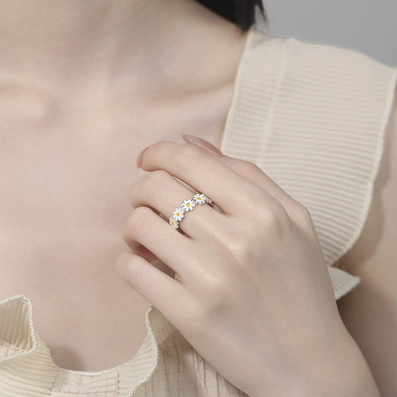 Silver Plated Daisy Adjustable Open Ring
