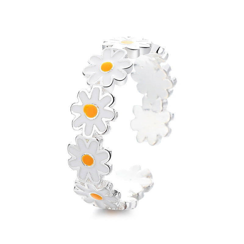 Silver Plated Daisy Adjustable Open Ring