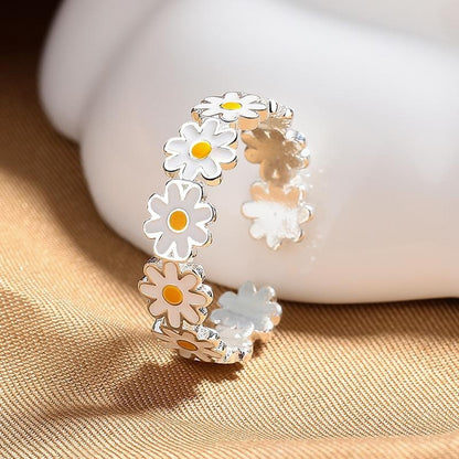 Silver Plated Daisy Adjustable Open Ring