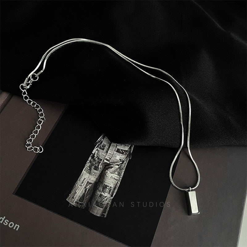 Silver Small Brick Simple Men's Necklace