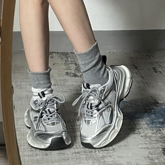 Silver thick-soled sports casual shoes