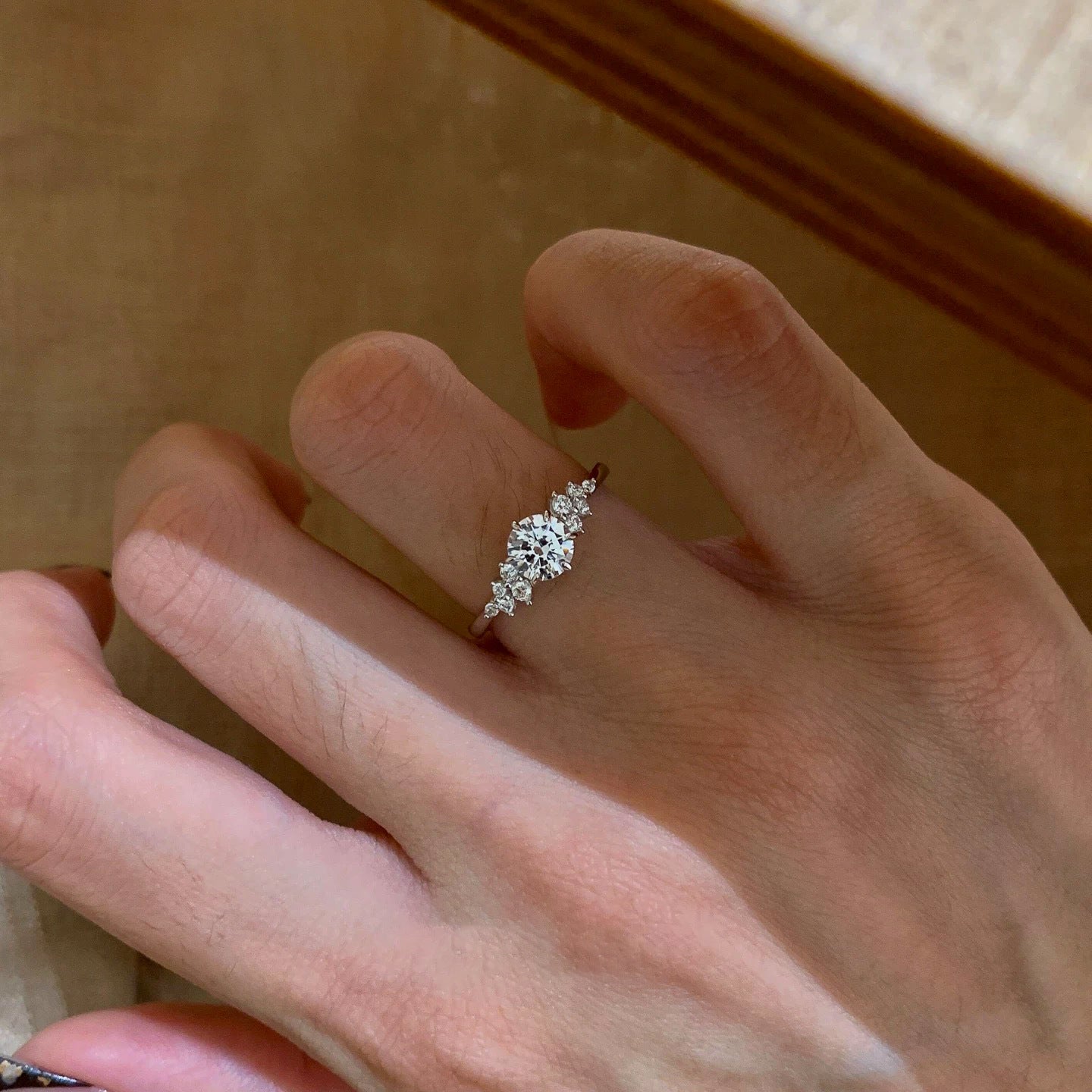 Silver Zircon Geometric Ring