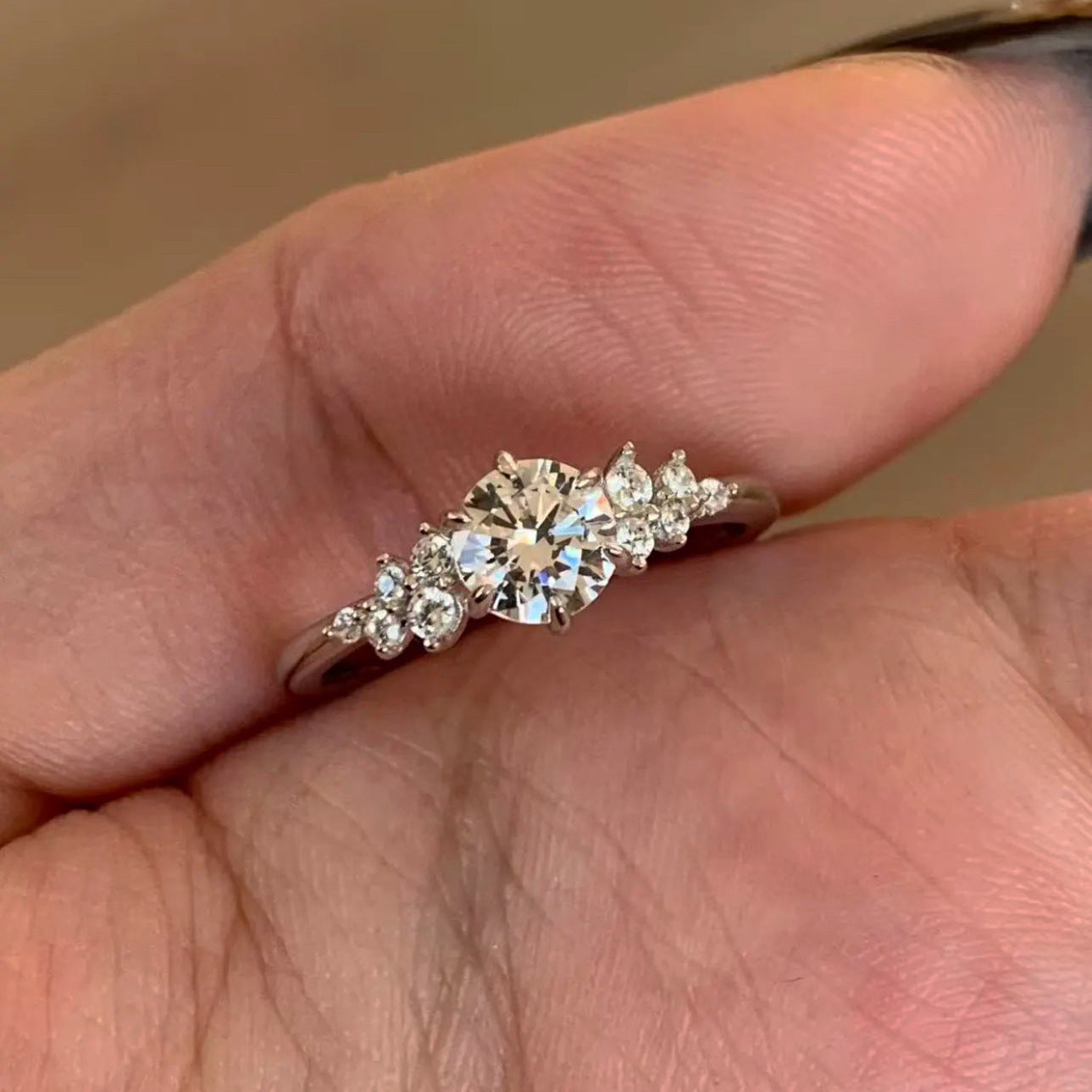 Silver Zircon Geometric Ring