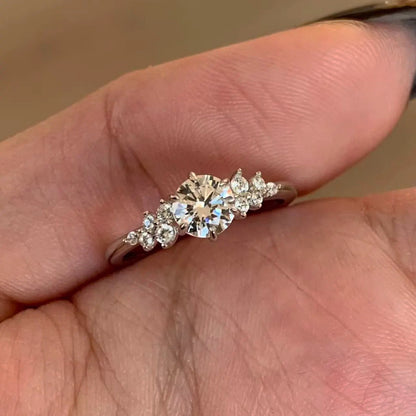 Silver Zircon Geometric Ring