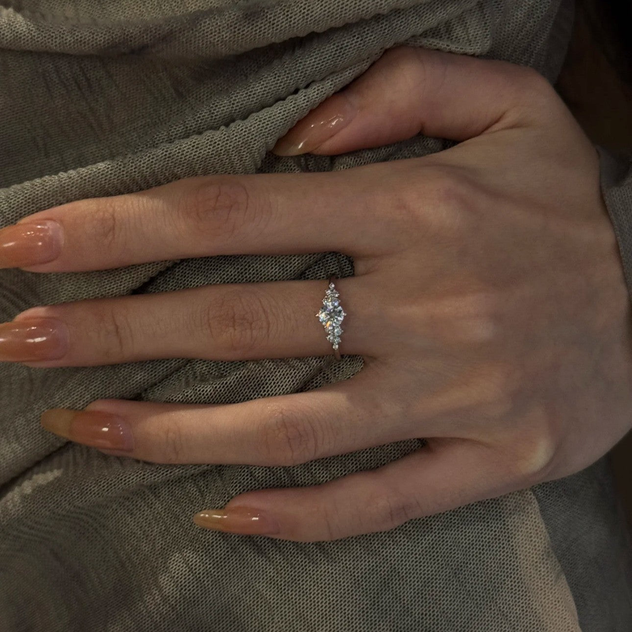 Silver Zircon Geometric Ring