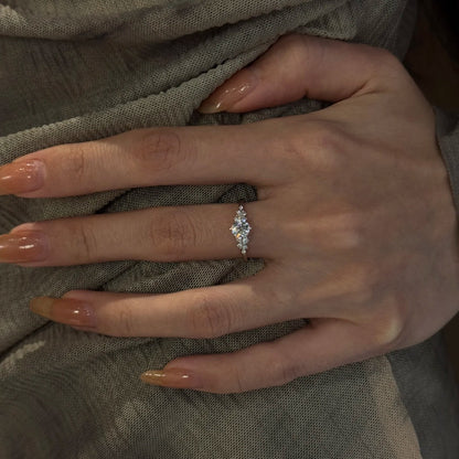 Silver Zircon Geometric Ring