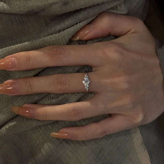 Silver Zircon Geometric Ring