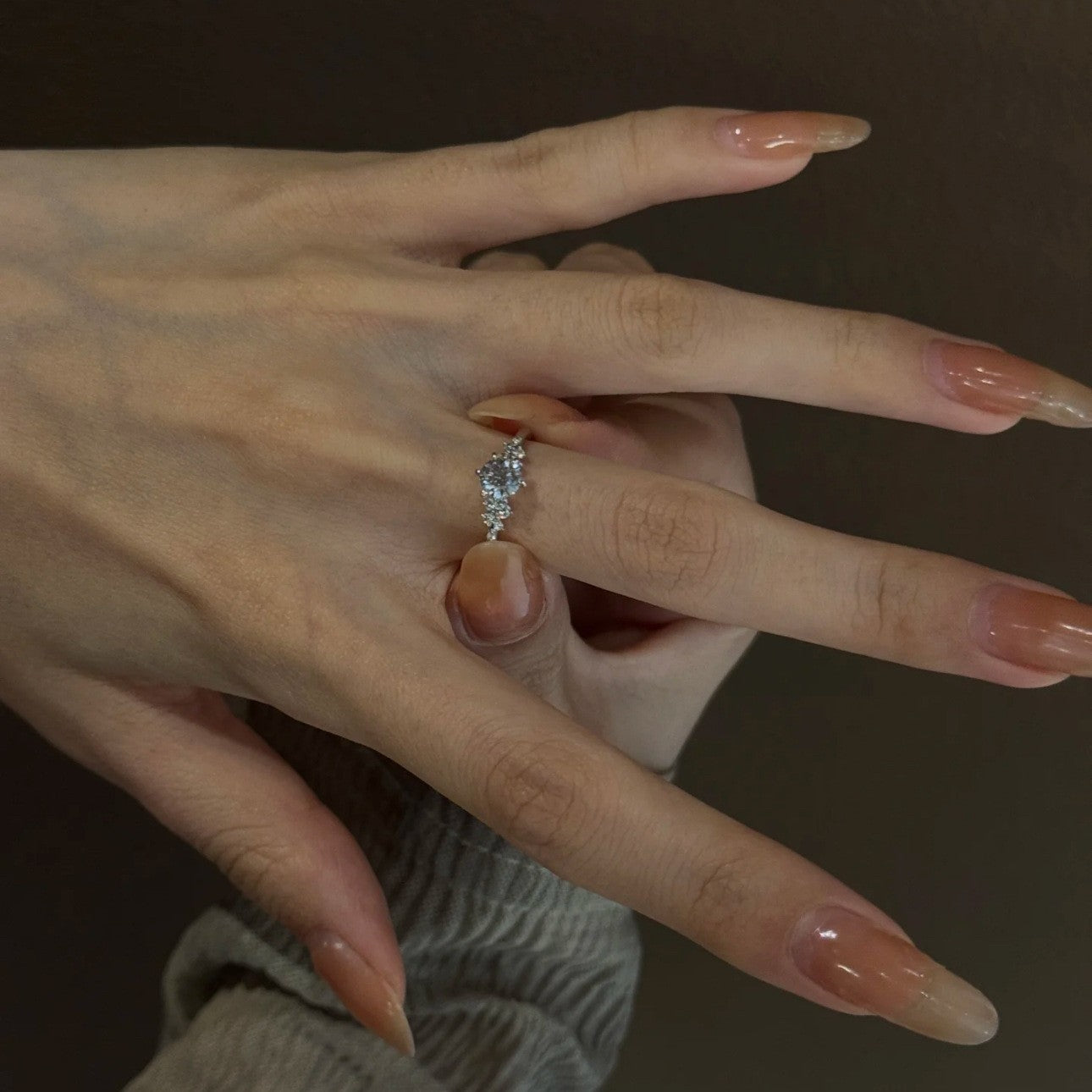 Silver Zircon Geometric Ring